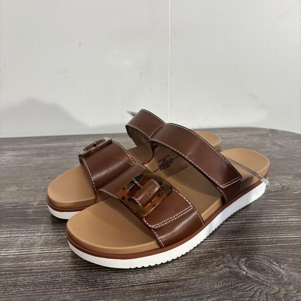 New! Denver Hayes Jillian Slide Sandal Shoes Womens Size 9W Brown Buckle Strap